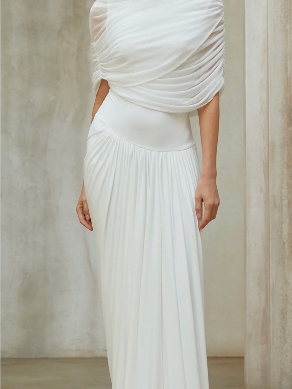 Elegant White Asymmetrical Draped Women’s Dress